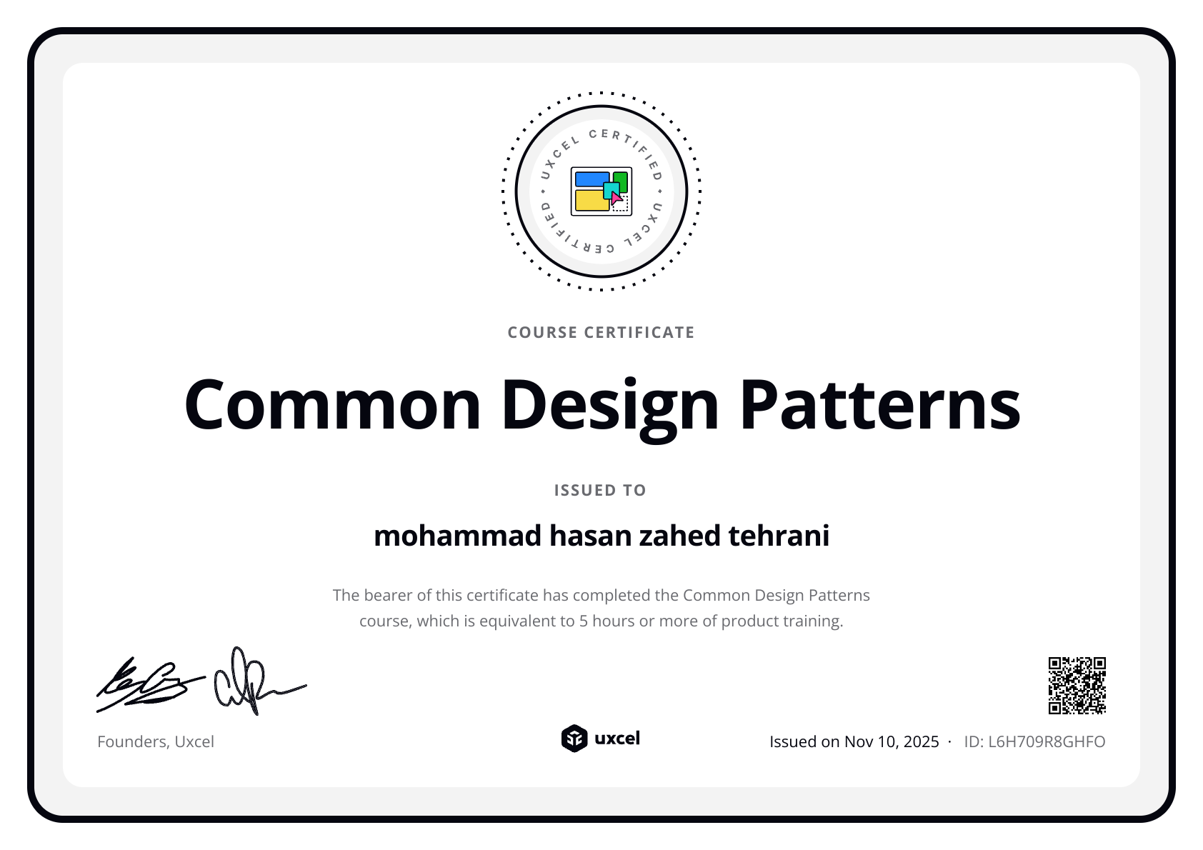 hasan tehrani's certificate